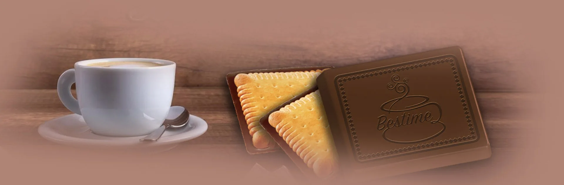 Bestime chocolate-covered butter biscuits with a cup of coffee